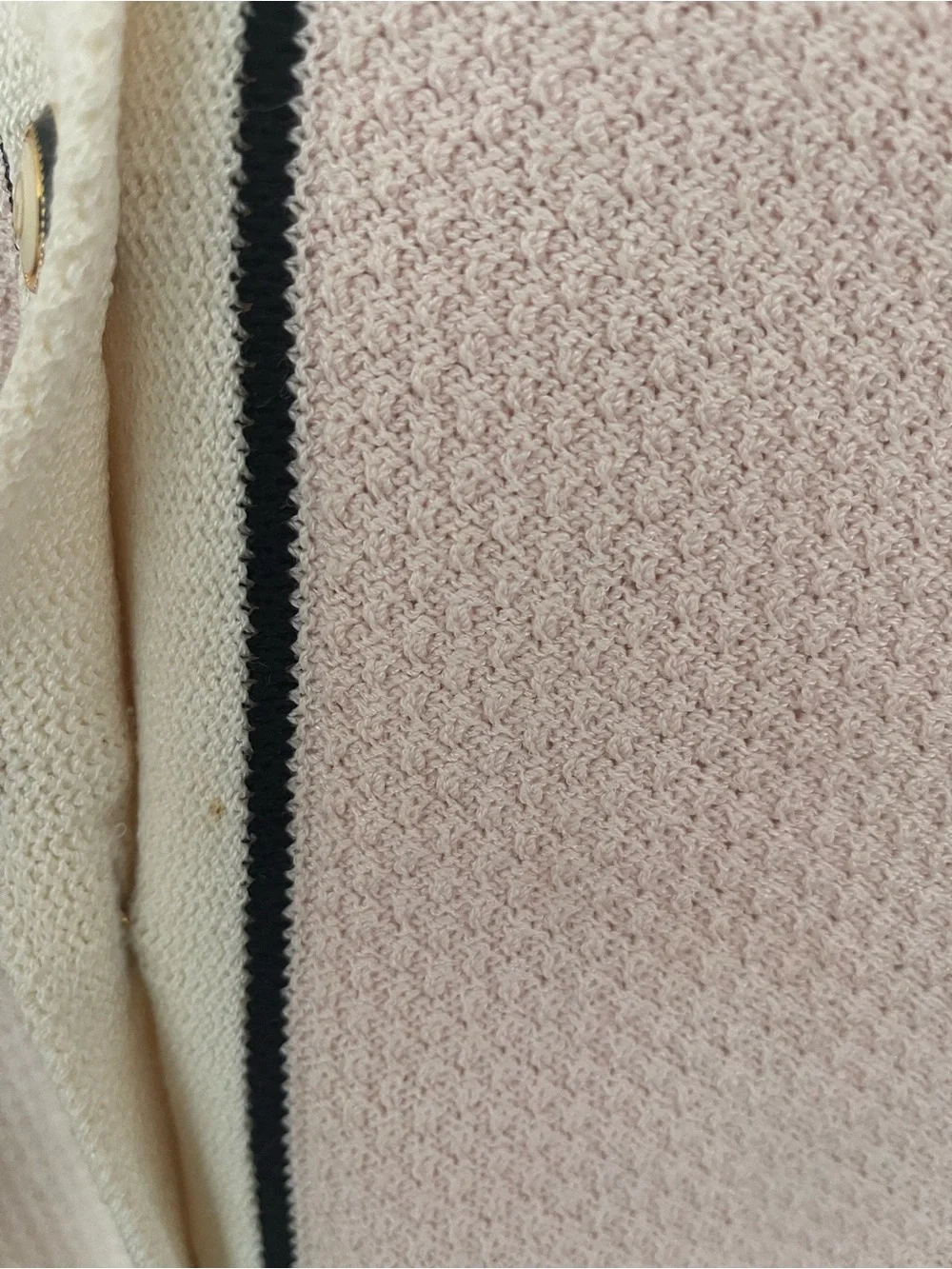 Vintage St. John Blush Pink Knit Cardigan with Cream Trim and Black Piping